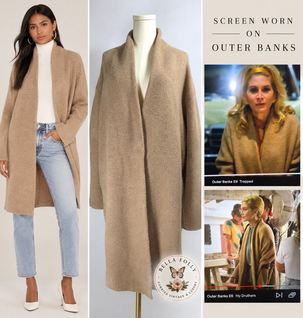 Vince Wool Alpaca Blend Collarless Cardigan Coat L Screen Worn Outer Banks Camel